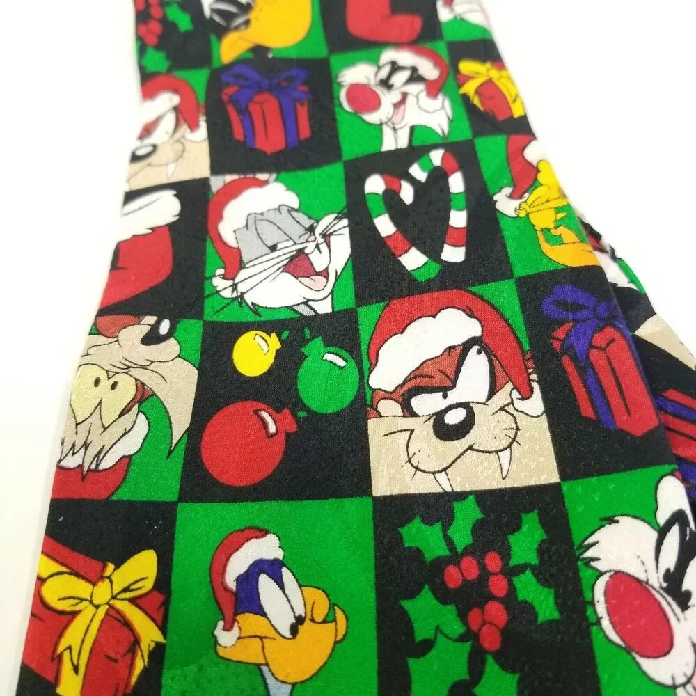 Vintage Looney Tunes Necktie Characters Bugs Bunny Christmas 100% Silk
